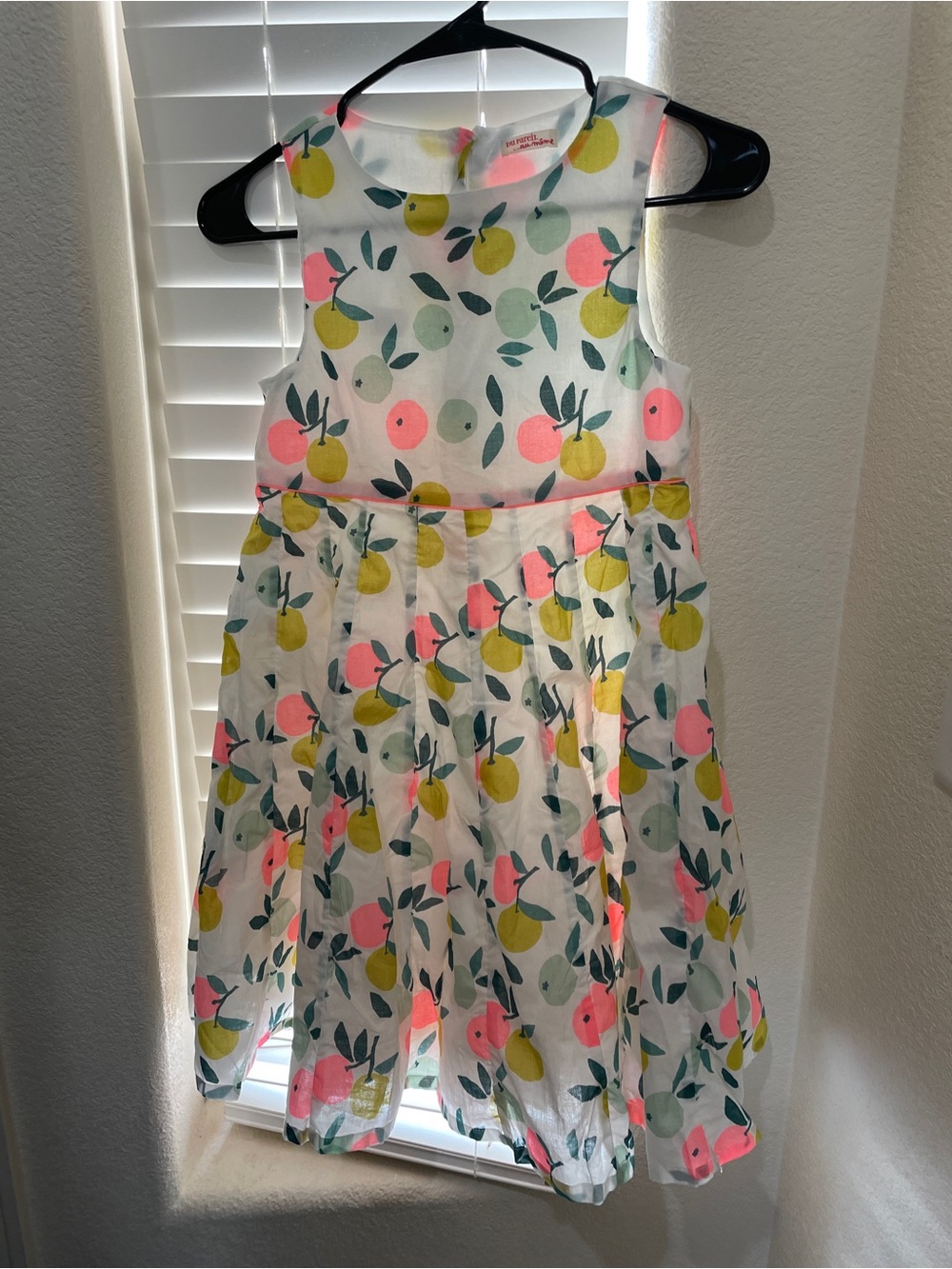 Sleeveless Kids Fruit-Print Dress in White with Pink & Yellow,little girl 10year